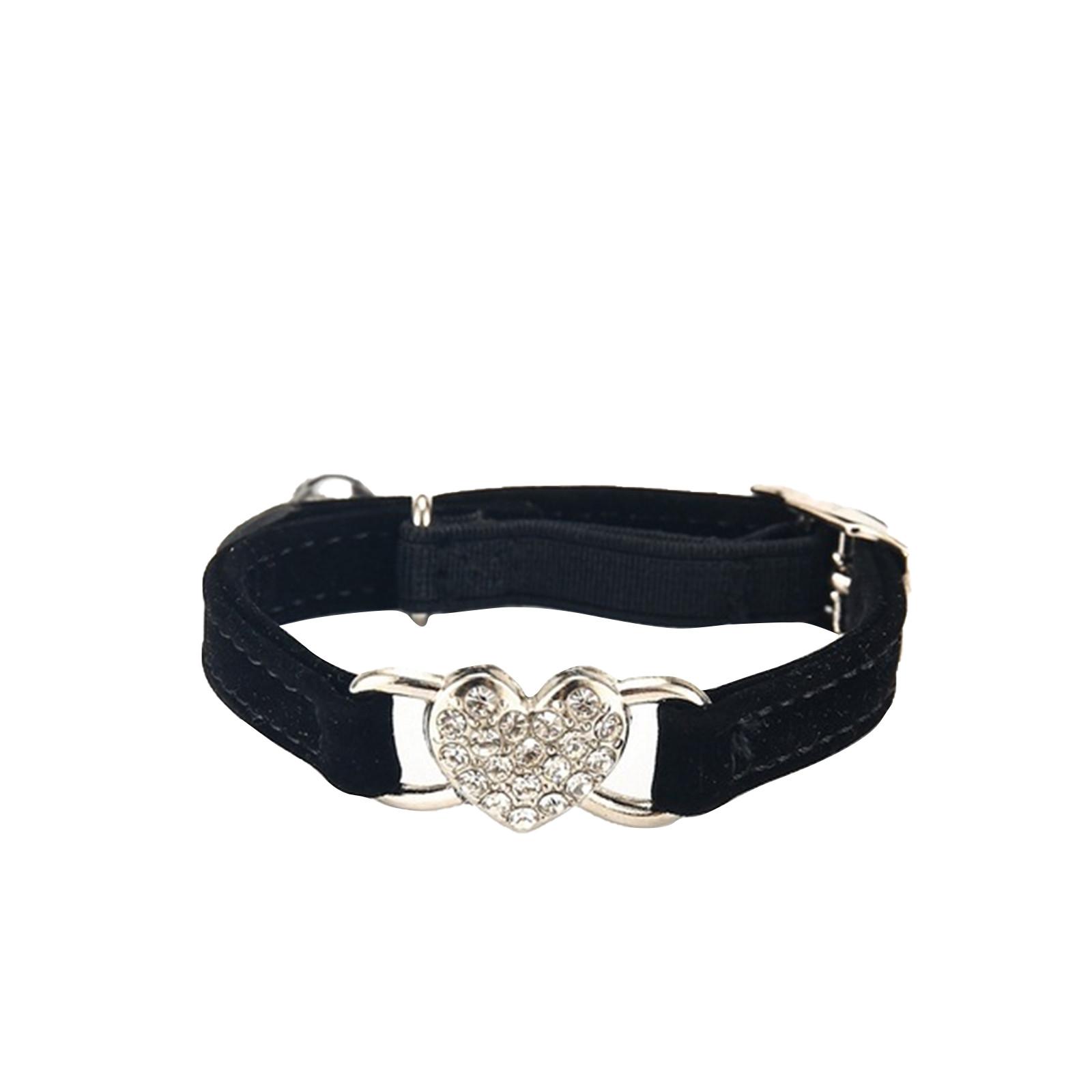 

Cute Crystal Elastic Dog Collar Velvet Bell Heart Shape Pet Necklacce
