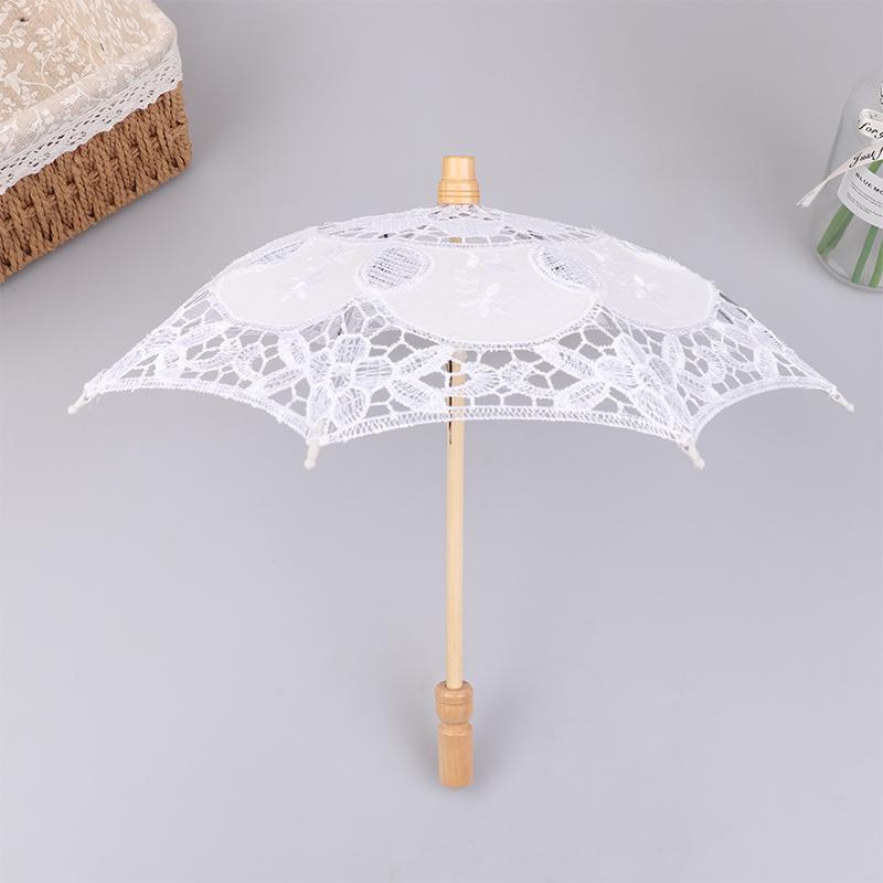 Vintage White 15/19/30/38Cm Lace Parasol Umbrella Embroidery Cotton Lace Flower Girl Umbrella Kids Sun Umbrella Photo Prop
