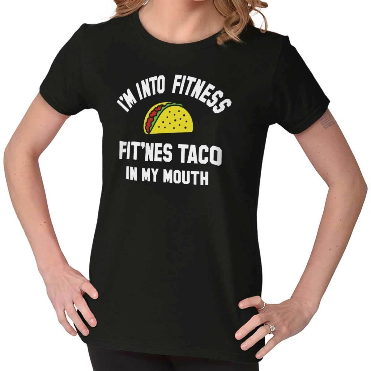 Funny I m Into Fitness Taco In My Mouth Joke Womens Top Junior Graphic Tee S