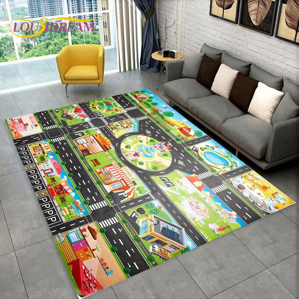 Highway City Child Playmat Large Carpet Rug for Home Living Room Bedroom Sofa Doormat Decor Kid Play Area Rug Non-slip Floor Mat