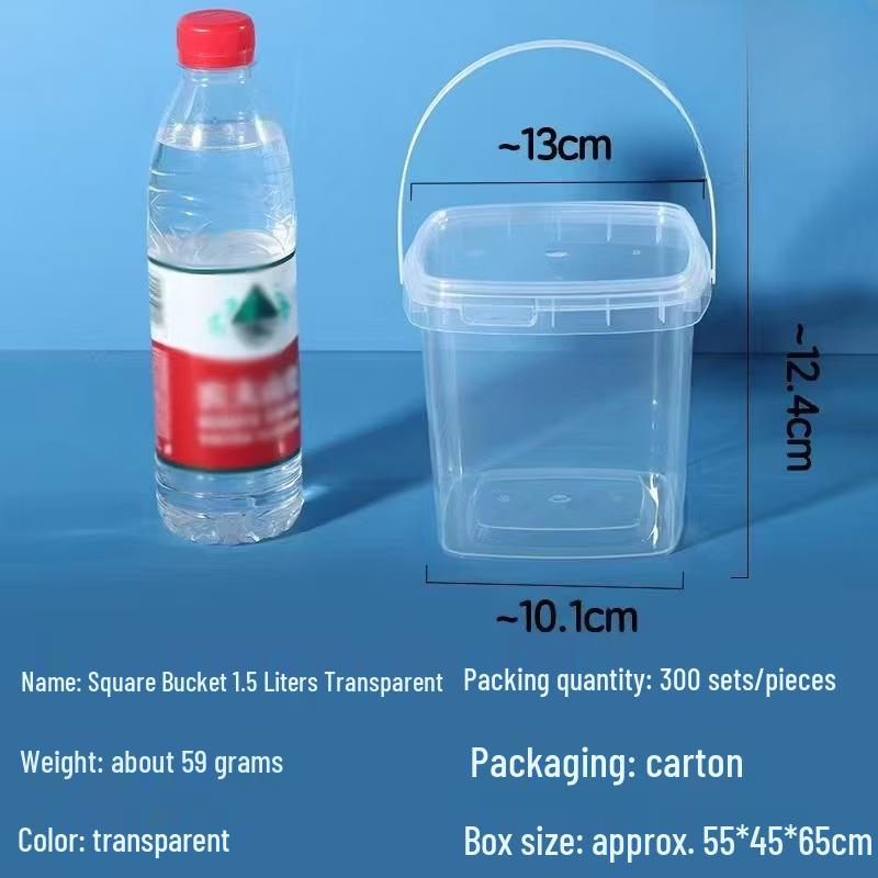 Yicang 1.5L Transparent Square Food Grade Plastic Buckets with Lids (5-Pack)