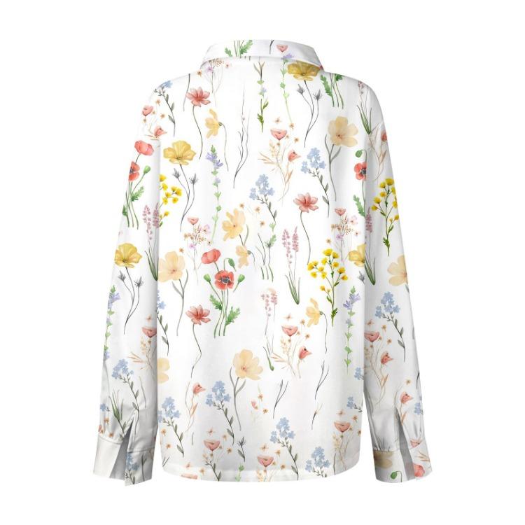 Women's Floral Print Casual Long Sleeve Button Down Shirt Top