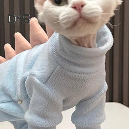 Dinosaur Cat Clothes Winter Sphynx Cat Pajamas Costume Soft Fleece Warm Cat Jacket for Indoor Hairless Cats