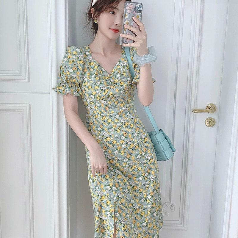 Chiffon small daisy floral dress Platycodon French small skirt women's summer dress new women's court style