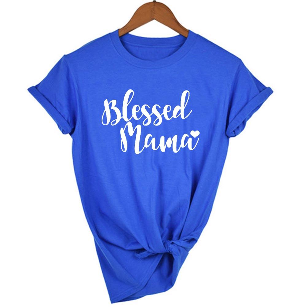 Blessed Mama Letters Print Short Sleeve Women Tshirt Casual Funny T Shirt Yong Lady Mom Life L