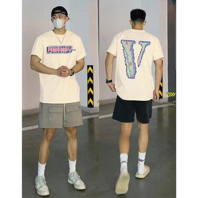 Summer Fashion Heavyweight Retro Men's English Letters 100% Cotton Printed Round Neck High-quality Casual Fitness Street T-shirt