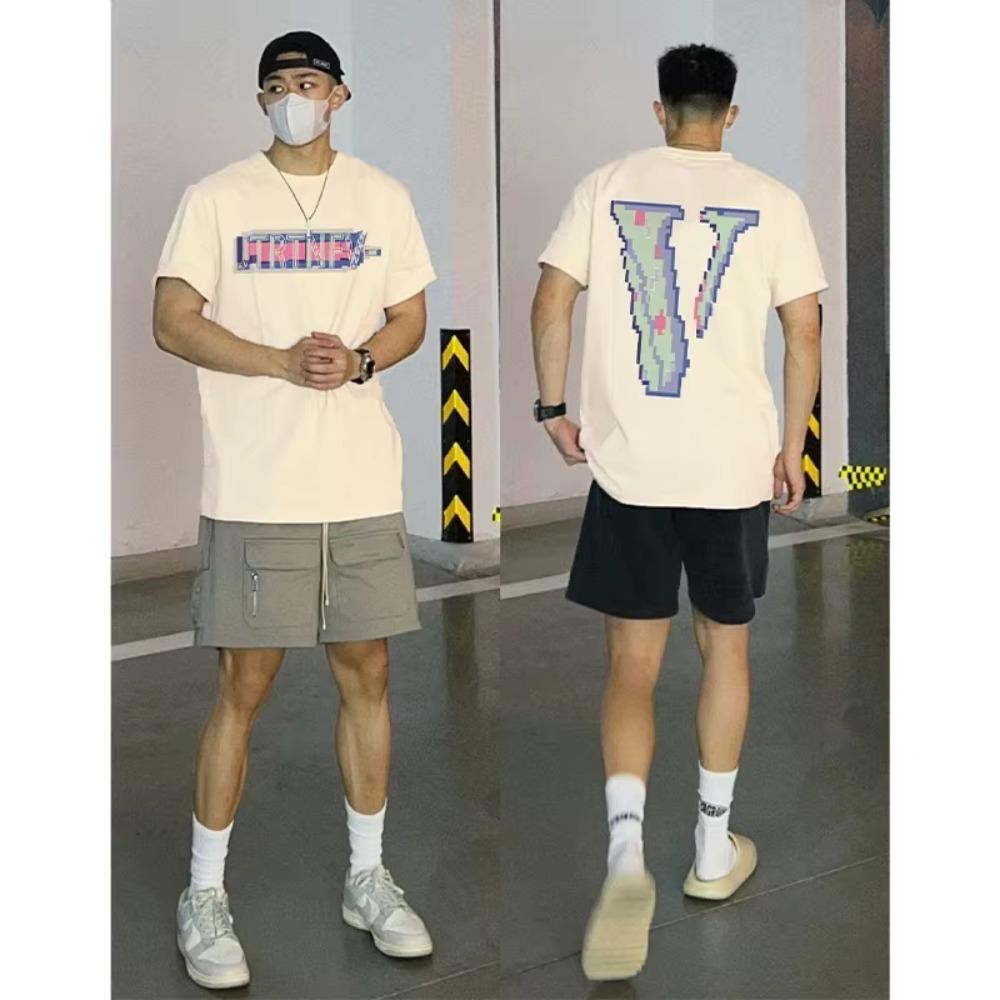 Camiseta de calle deportiva informal de alta calidad con estampado de algodón 100% con letras en inglés para hombre de peso pesado a la moda de verano