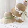 Elegant Webbing Big Eaves Sunshade Straw Hat Women's Summer Leisure Versatile Sunscreen Basin Hat Vacation Bucket Hat