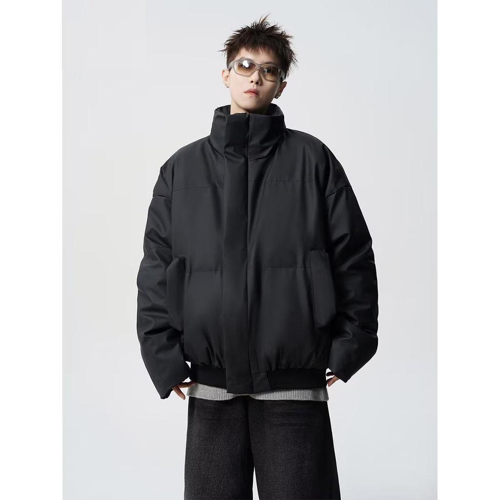 Men's American-Style Winter Warm Cotton Jacket, Loose Fit, Short PU Leather, Padded, Niche Design.