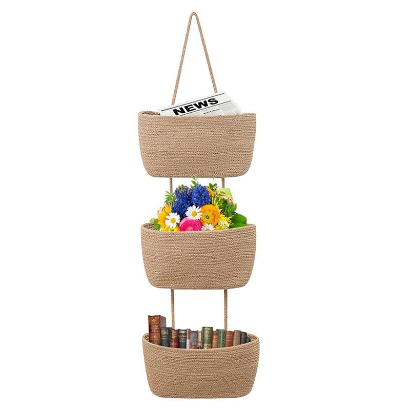 3-Tier Woven Storage Basket Wall Mounted Basket for Organizing Living Room