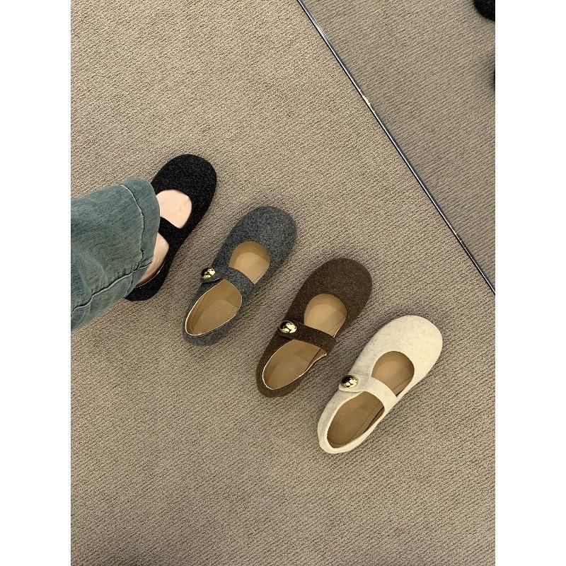 Flat-bottomed Gray Mary Jane Shoes Women's Outerwear One-word Belt Retro Single Shoes