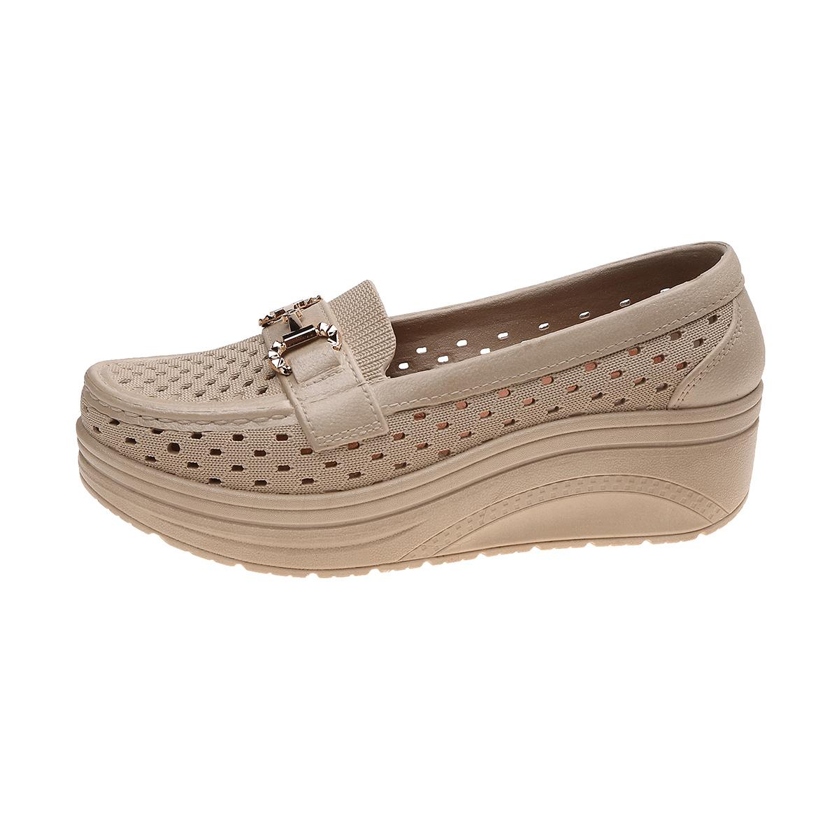 

Soft Thick Bottom Height Increase White Loafers Women 2026 Summer Hollow Out Wedge Heel Pumps Women s Comfortable Nursing Shoes 40
