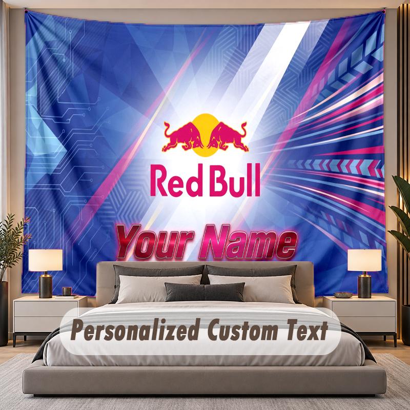Custom Name Text Tapestry Red Bull Racing Personalized Polyester Wall Tapestry For Bedroom And Room