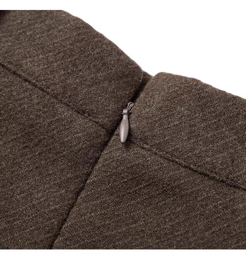 Luxury Gray Wool A-Line Midi Skirt for Women - Elegant Autumn/Winter 2024 Hip Wrap with Slit