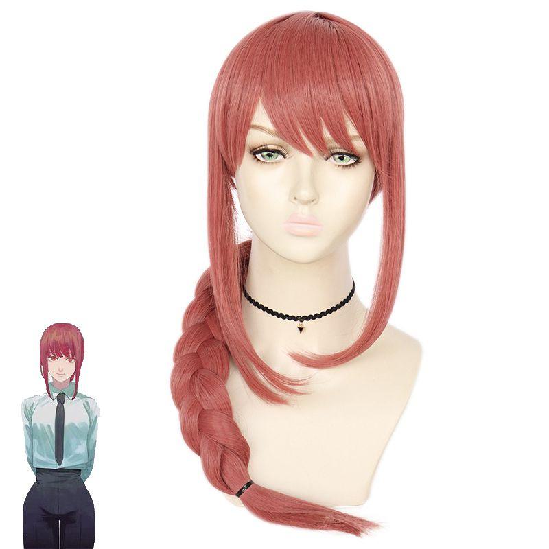 Peluca Cosplay Makima de Chainsaw Man Trenza Rosa Cabello Sintético Largo y Suave Para Fiesta de Halloween