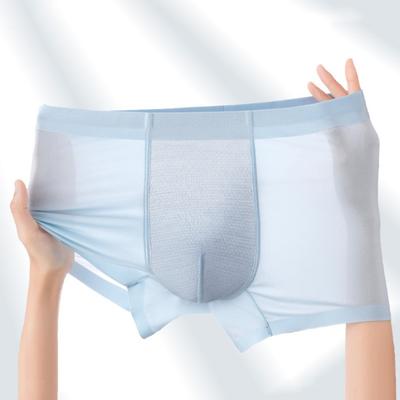 Yousheng Men Boxer Underwear Mid-rise Solid Color Ice Silk Shorts Briefs Ultra Thin Breathable Seamless Summer Panties