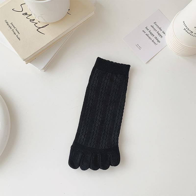 Chaussettes d'orteils en coton de couleur unie gris noir mi-mollet chaussettes pour femmes automne hiver chaud respirant chaussettes à cinq doigts