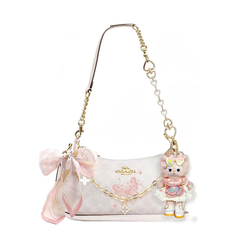 

COACH shoulder bag [Customized bag] Teri 25 brand micro-label detachable strap bow silk scarf extension chain printed Cloud and sea basic model білий