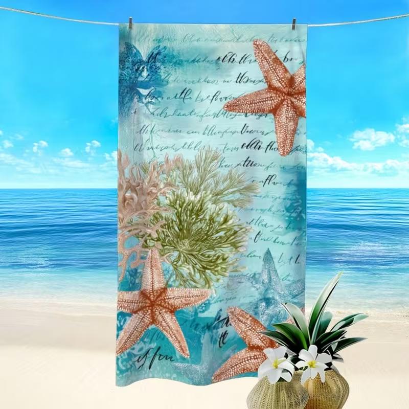 Deep Sea Starfish Seashell Bubble Beach Towel Sand Free Towel Ocean Marine Shell Underwater Print Lightweight Blanket