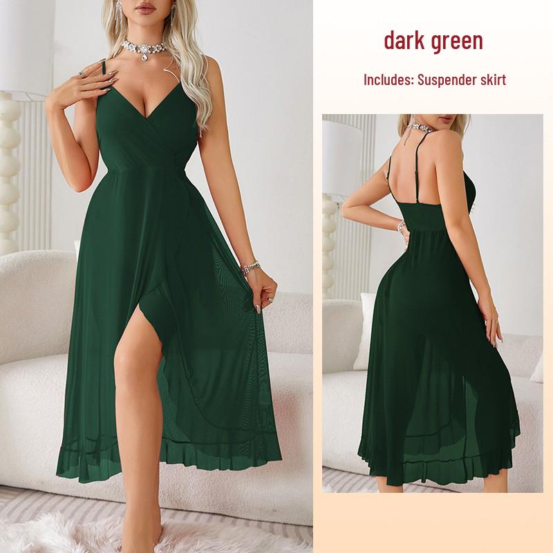 Elegantní noční košilka s V-výstřihem, otevřenými zády a bez rukávů