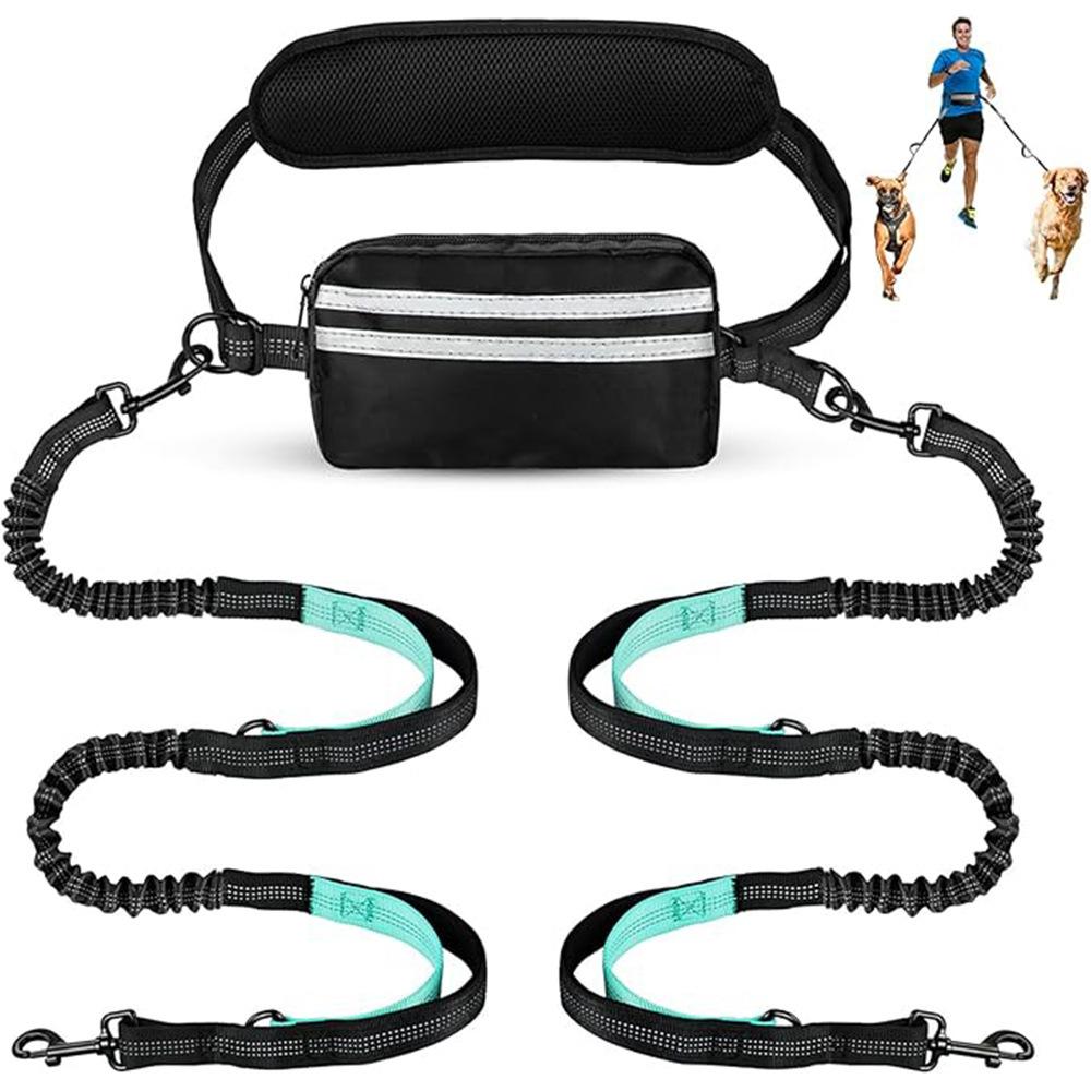Guinzaglio Doppio Mani Libere per Cani con Tasca per Cani Medi e Grandi - Guinzaglio a Tracolla e da Vita per Passeggiate con Cani - No Tirare, Senza Intrecci