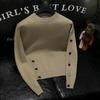 Liten Nisch Knappdesign Jacka Tungvikt Retro Lat Stil Rund Hals Top