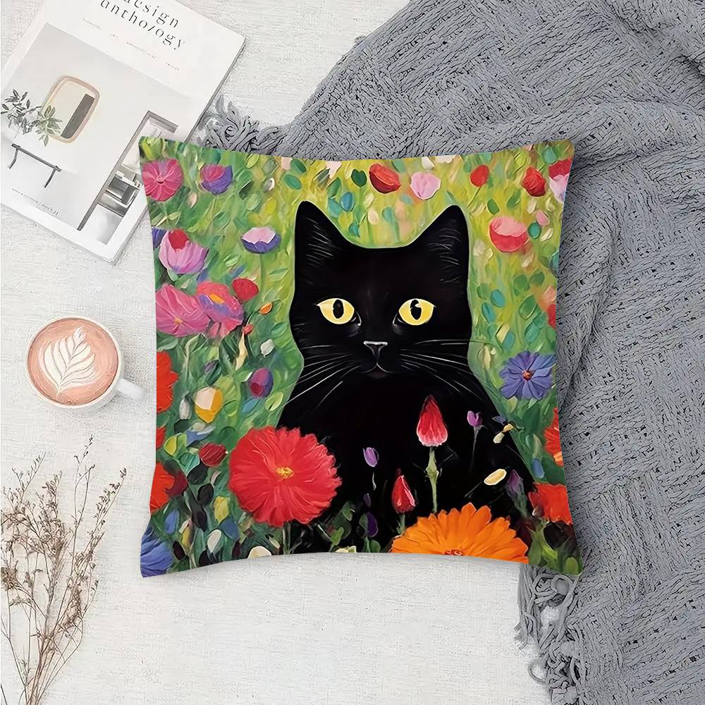 Matisse Monet Art Black Cat Animation Pillow Case Fashion Square Pillowcase Bedroom Sofa Room Ins Decoration Leisure