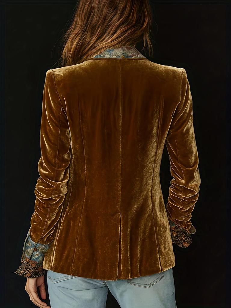 2025 Women's Long Sleeve Patchwork Lace Velvet Jacket