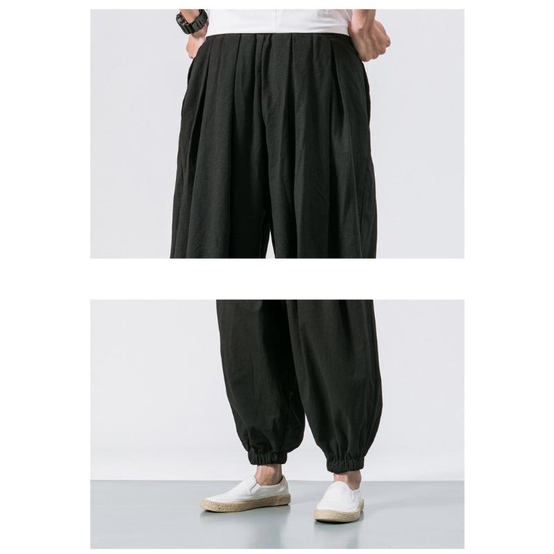 Mens Loose Solid Color Drawstring Lantern Harem Casual Cropped Pants