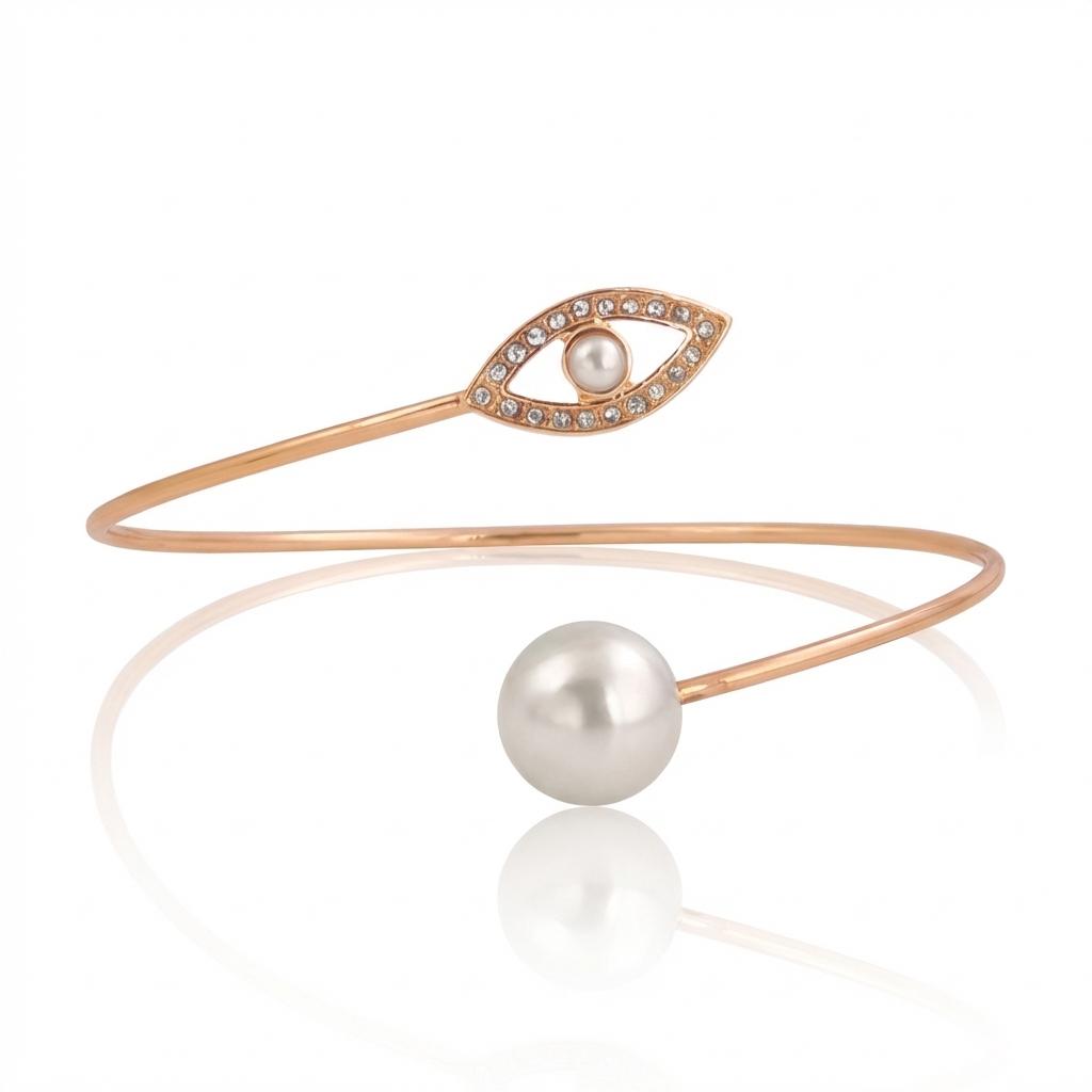 

Imitation Pearl Diamond-Encrusted Evil Eye Arm Cuff Adjustable Open Arm Cuff Fashion Trend Accessory Versatile Jewelry