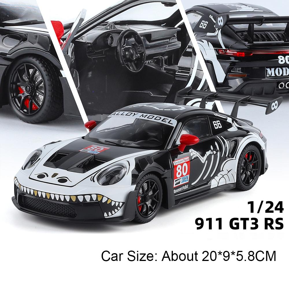 Scale 1:24 911 GT3 RS Car Model Toy Music Light Effects Supercars Four Wheel Suspension Vehicles Models Toys Kids Birthday Gifts