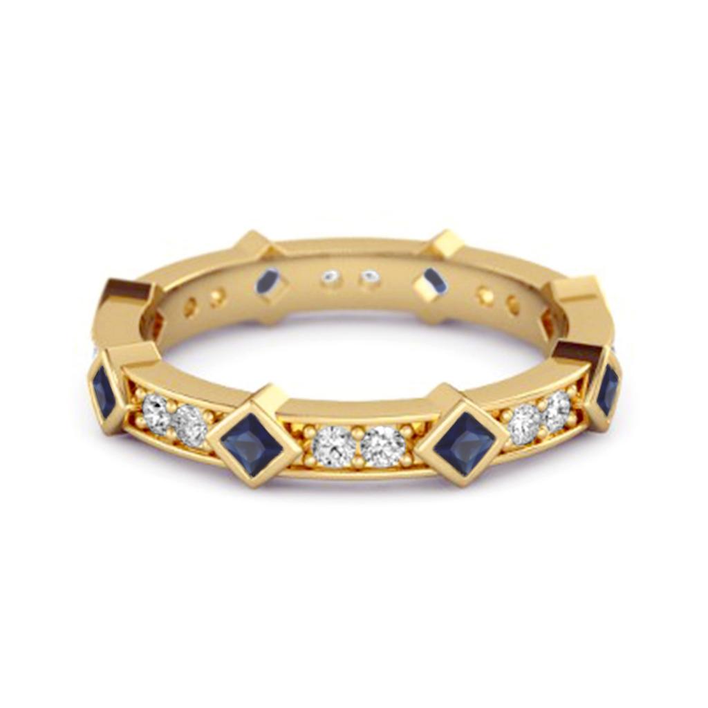 Blue Sapphire Eternity Band Ring - 925 Sterling Silver Gold Vermeil