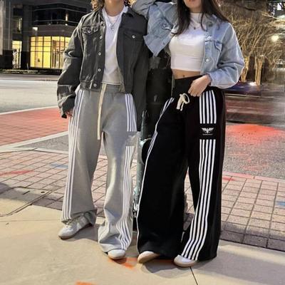 European and American Street Retro Casual Fashion Straight Tube Loose Striped Wide Leg Pants