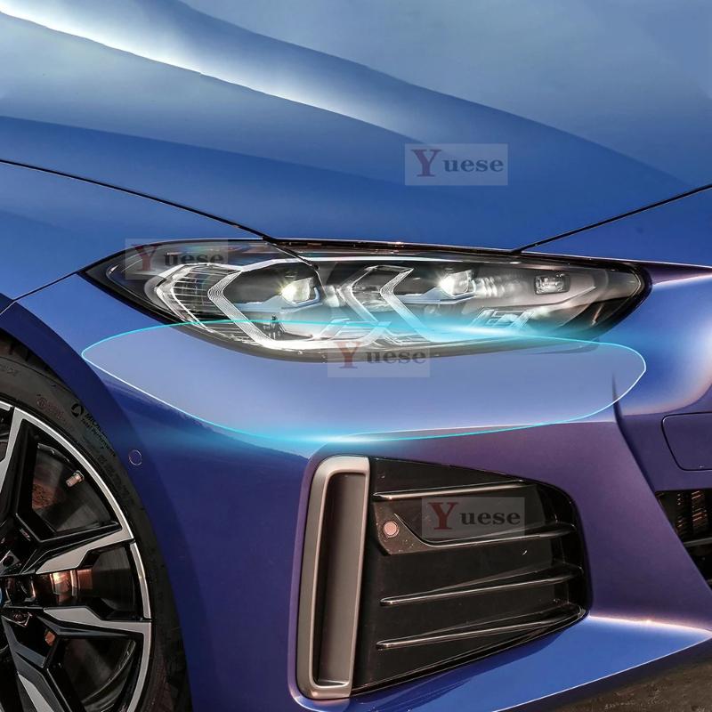 For BMW i4 G26   2 Pcs Car Headlight Protective Film Transparent Smoked Black TPU Sticker