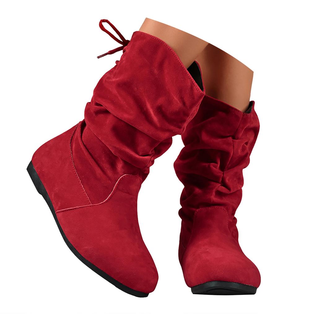 Women's Comfortable Round Toe Low Heel Flat Sole Casual Fashion Lace Up Simple Soft Mid Chicken Rain Boots for Women Wide Calf