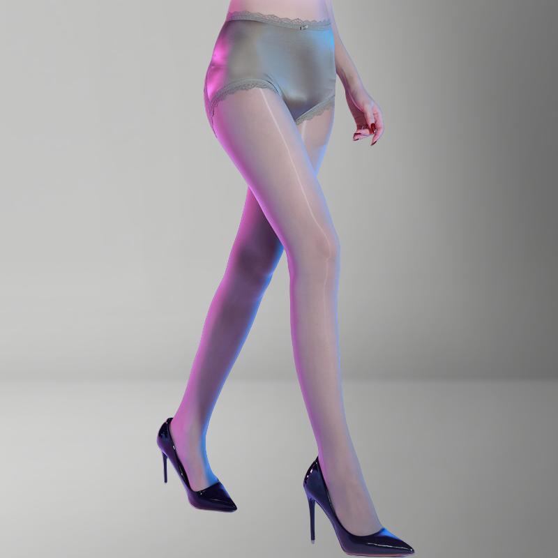 Horse Oil Slim Shaping Tights Lace Transparent Open Crotch See Through Patchwork Pantyhose Sexy Lingerie Satin Silk Underwear