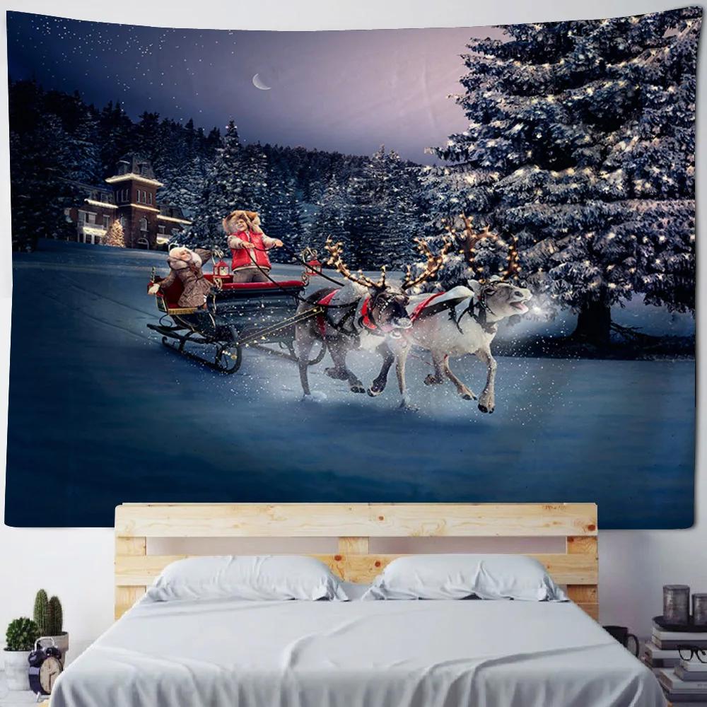 Christmas tree tapestry, Christmas fireplace, holiday decoration wall hanging, living room, bedroom, dormitory background poster