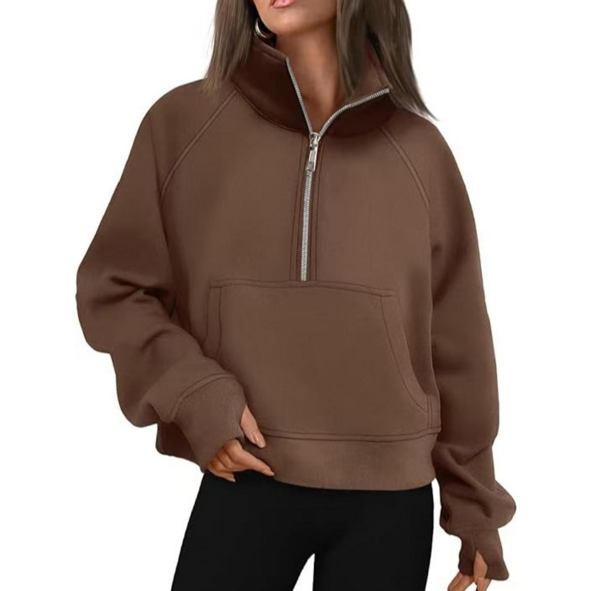 

Рукава-плечи, Женская осенне-зимняя флисовая куртка свободного кроя, Рубашка на молнии до середины, Толстовка с длинным рукавом S темно-коричневого