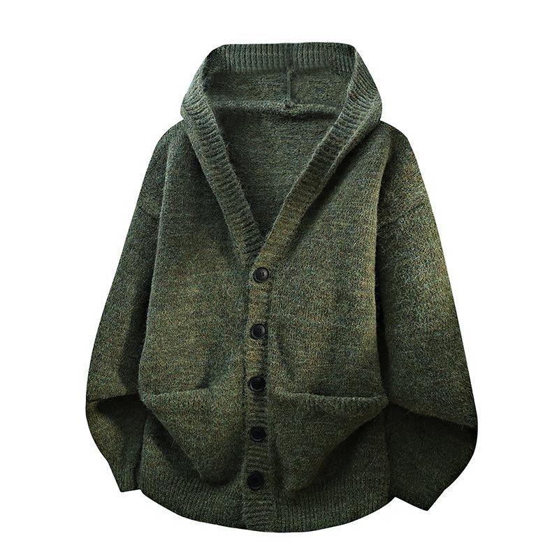 Men's Hooded Knit Cardigan Button Front Loose Fit Autumn Casual Fashion Warm Comfortable Lazy Style Sweater Outerwear