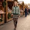 Women's Casual Loose Fit Plaid Cardigan Sweater with Collar Long Sleeve Fall Winter