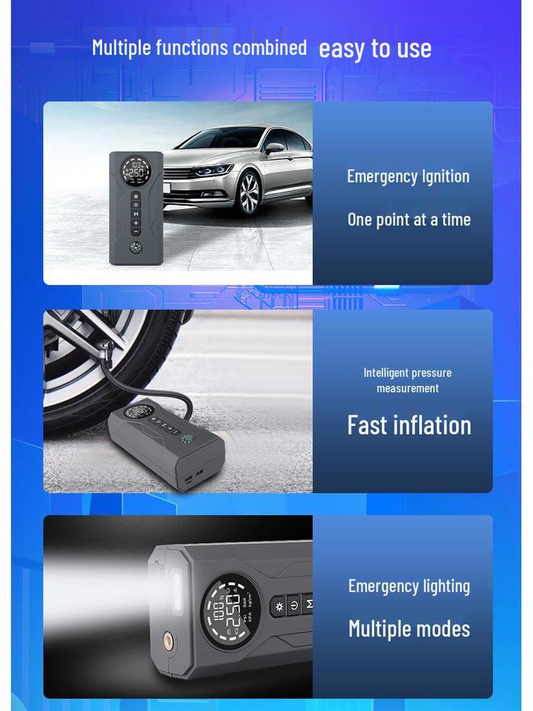 Portable All-in-One Car Jump Starter and Power Bank with Inflator
