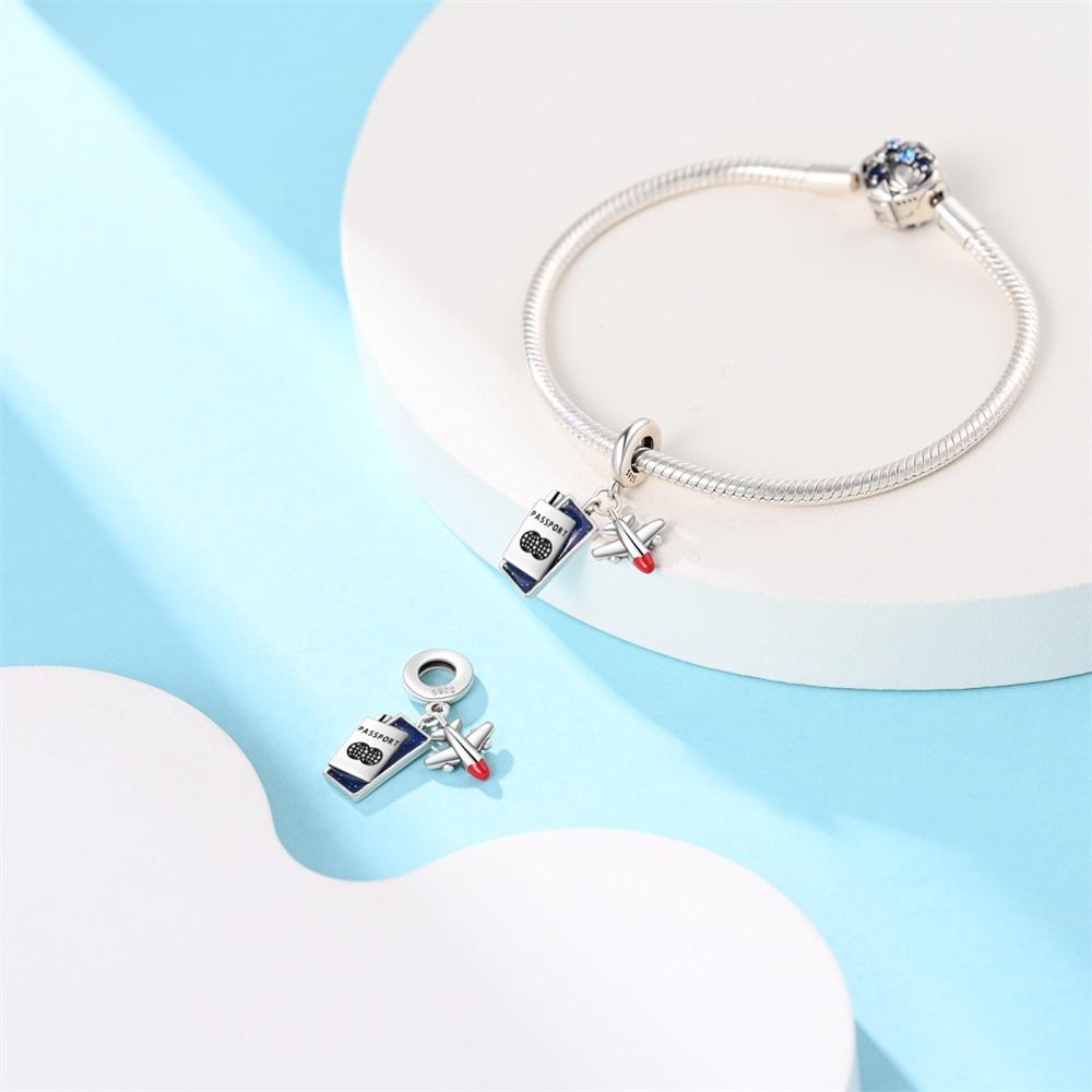 Copper Charms Original Passport Airplane Beads Fit Bracelet Jewelry Diy Lady'S Gift Accessory