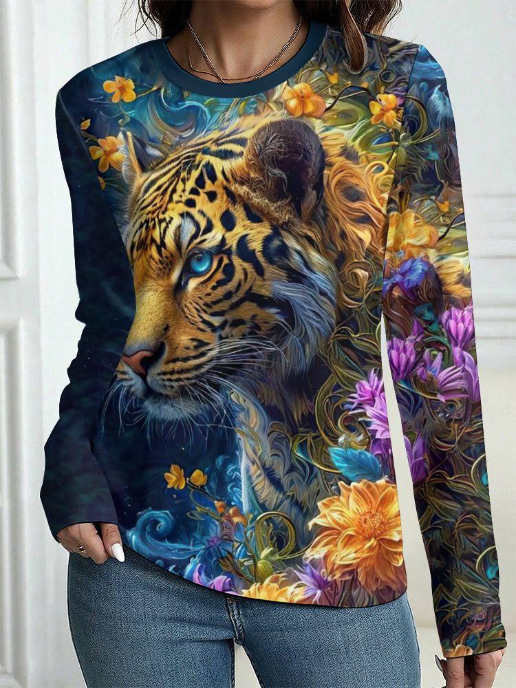 Autumn Leopard 3D Print Long Sleeve T-Shirt Women's Casual T-shirts Fashion Oversized Tops Y2K Tees Streetwear Female Clothing