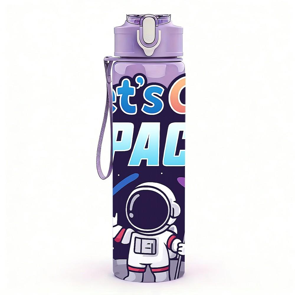 1PC Lets Go Space Astronaut 750ml Color Plastic Sports Water Bottle Leakproof Flip Straw Lid Suitable for Sports Office Home Use