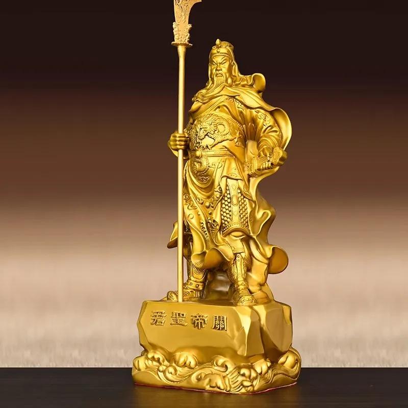Guan Gong Messingstatue - Chinesischer Gott des Reichtums Kriegerfigur mit Schwert, Vollkupfer Guan Yu Statue für Heim-/Geschäftsdekoration