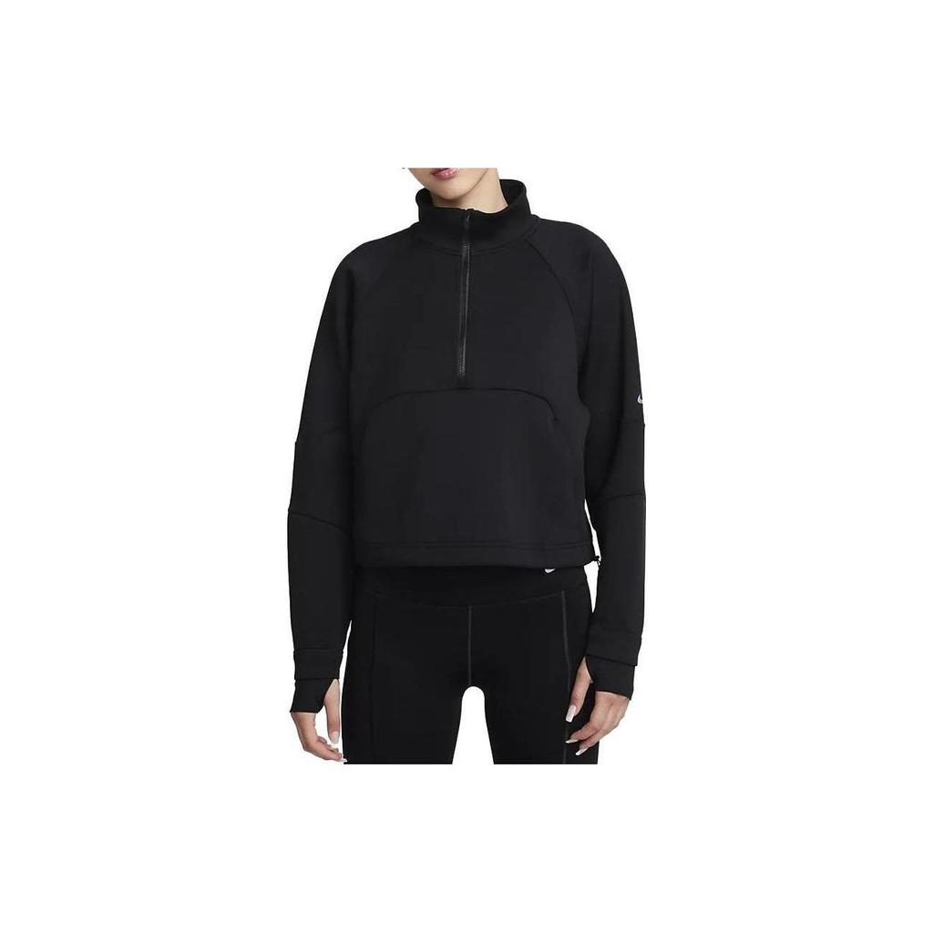 Nike Short Solid Color Stand Collar Long Sleeve Sweatshirt Women Sweatshirt Black FB5231-010