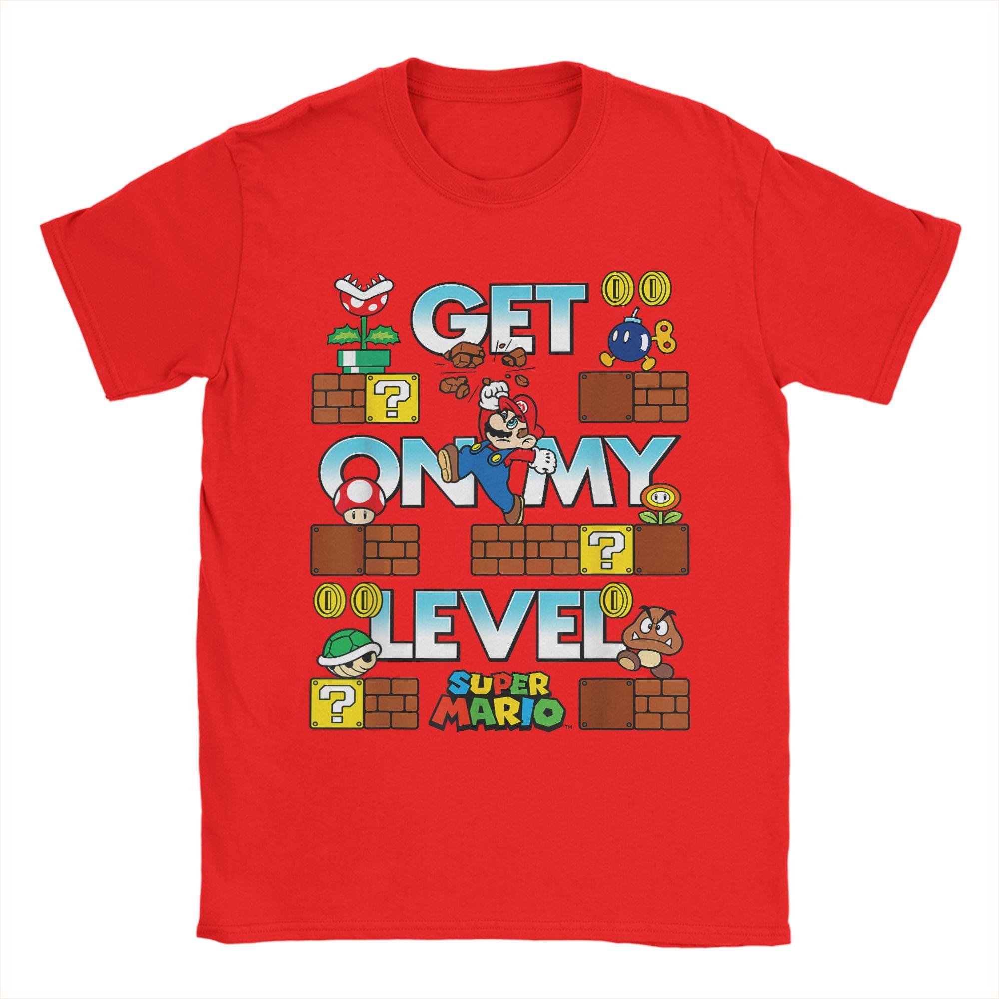 Men Super Marios Get On My Level Game Play Poster T Shirt  Cotton Clothes Short Sleeve Round Collar Tees Gift Idea TShirts M