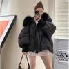 European winter new raccoon big fur collar hooded down jacket women's medium and long thickened warm knitted sleeve jacket
