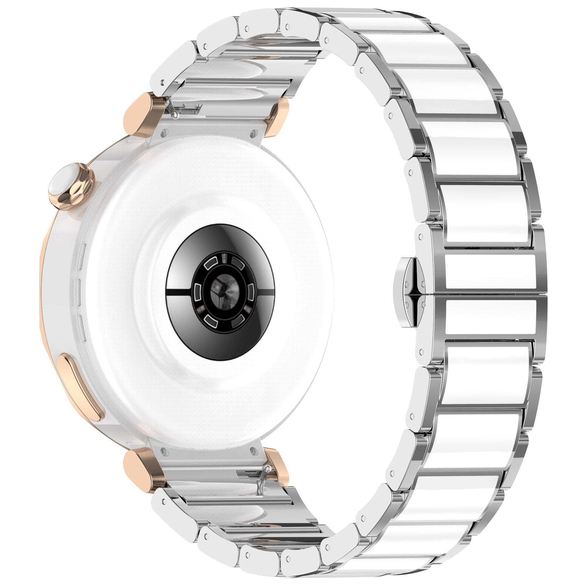 

For Oppo Watch X2 Mini Watch Band Ceramic+Zinc Alloy Wrist Strap Silver+White