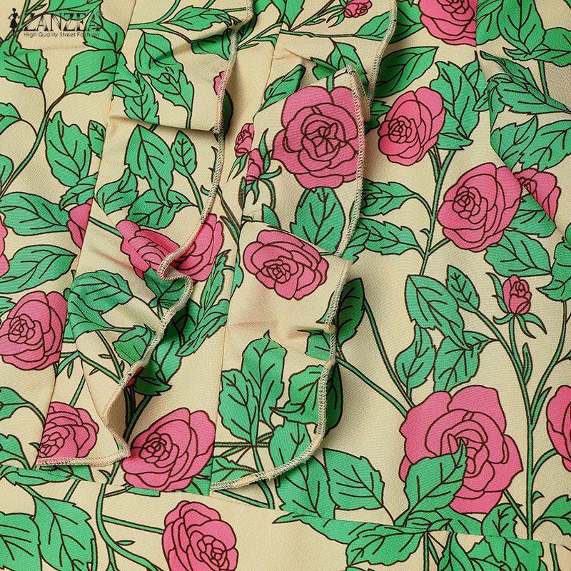 ZANZEA Women Square Collar Loose Casual Floral Print Short Sleeve Dress